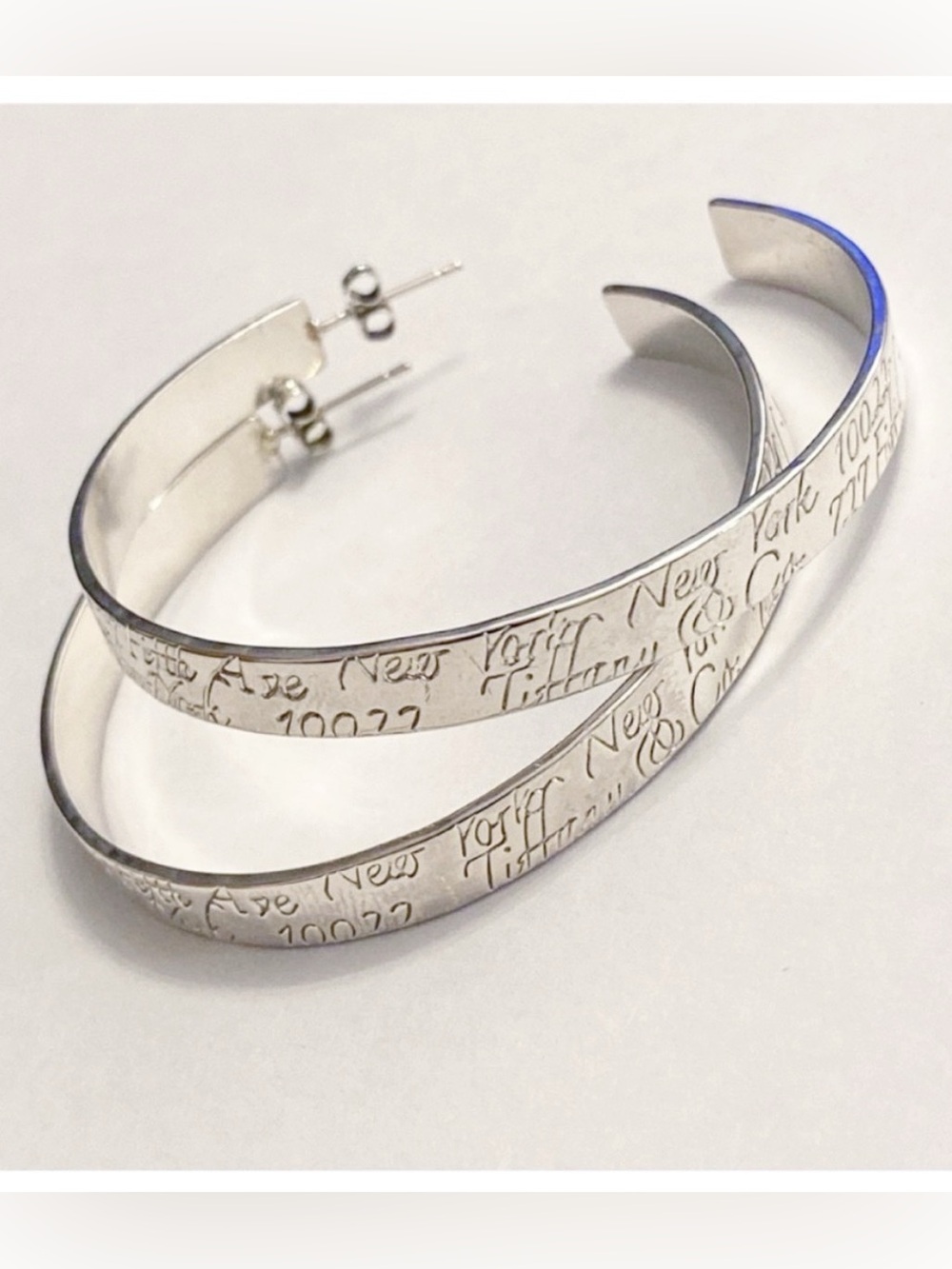 Authentic Tiffany & Co. Ultra RARE Script / Notes 925 Silver XL Hoop Earrings - Picture 10 of 15